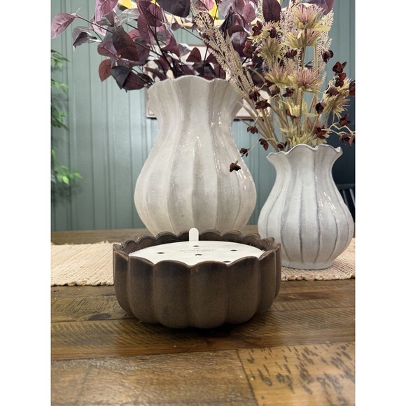 6 Wick Ceramic Scalloped Rim Harvest Chestnut Jar Candle Brown 42oz - NEW RARE